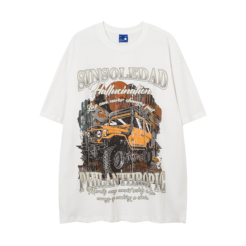 Retro Printed Cartoon Car Men's Top