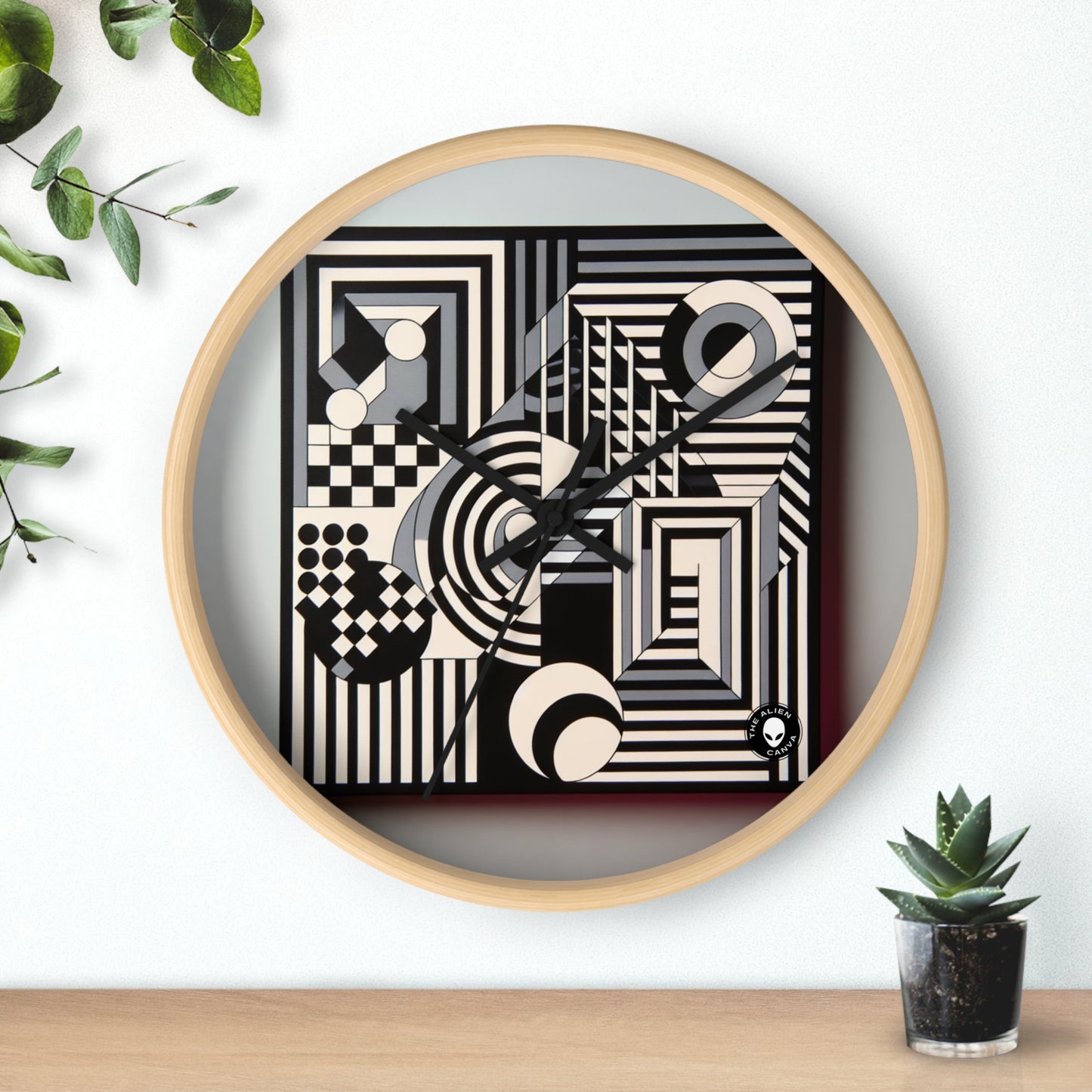 "Mesmerize: Geometría Op Art audaz en blanco y negro" - The Alien Wall Clock Op Art