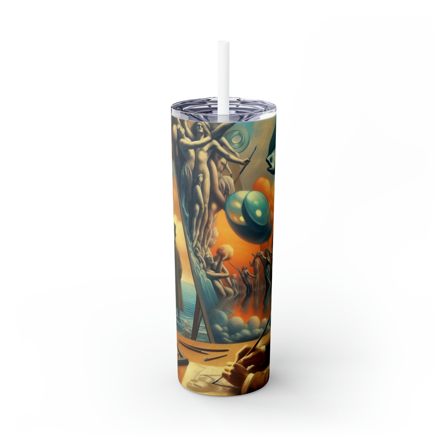 Whimsical Dreams: Defying Gravity in the Celestial Abyss - The Alien Maars® Skinny Tumbler with Straw 20oz Surrealism