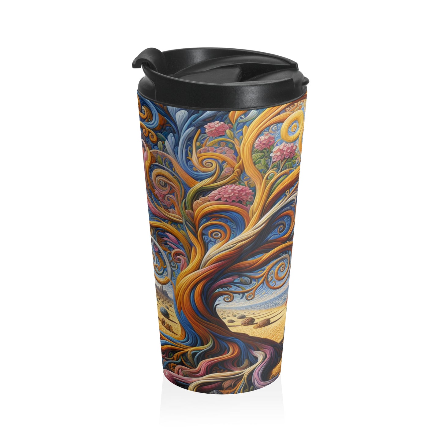 "Oasis Illusion: An Immersive Hyperrealistic Experience" - The Alien Stainless Steel Travel Mug Hyperrealism