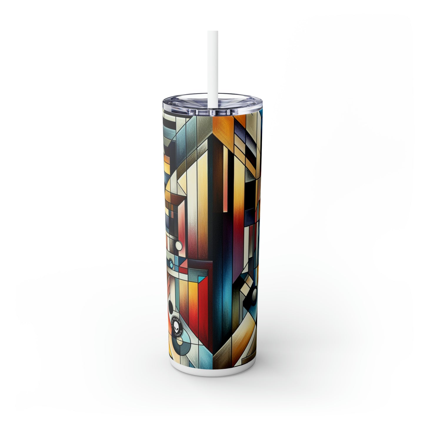 "Luces de la ciudad: Anochecer geométrico" - Vaso delgado con pajita de Alien Maars®, 20 oz, abstracción geométrica