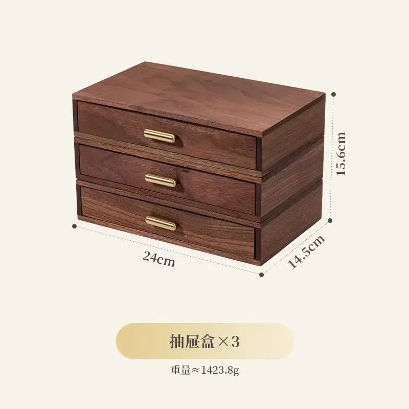 Caja de almacenamiento de cosméticos con cajón de madera maciza