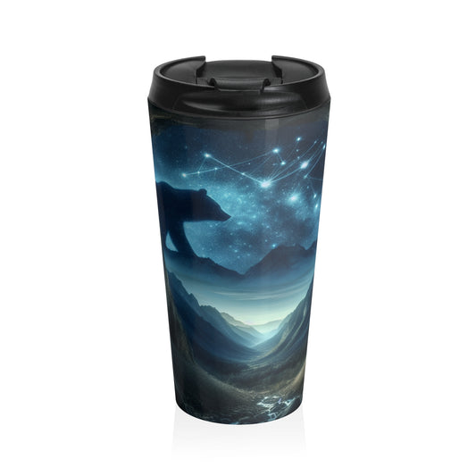 "The Bear and the Cosmic Balance" - The Alien Stainless Steel Travel Mug Cave Painting Style