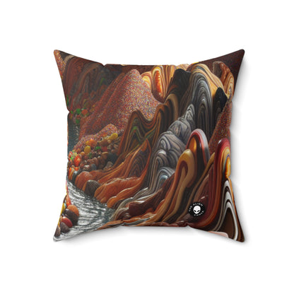 "Candyland: A Sweet Surrealistic Landscape"- The Alien Spun Polyester Square Pillow