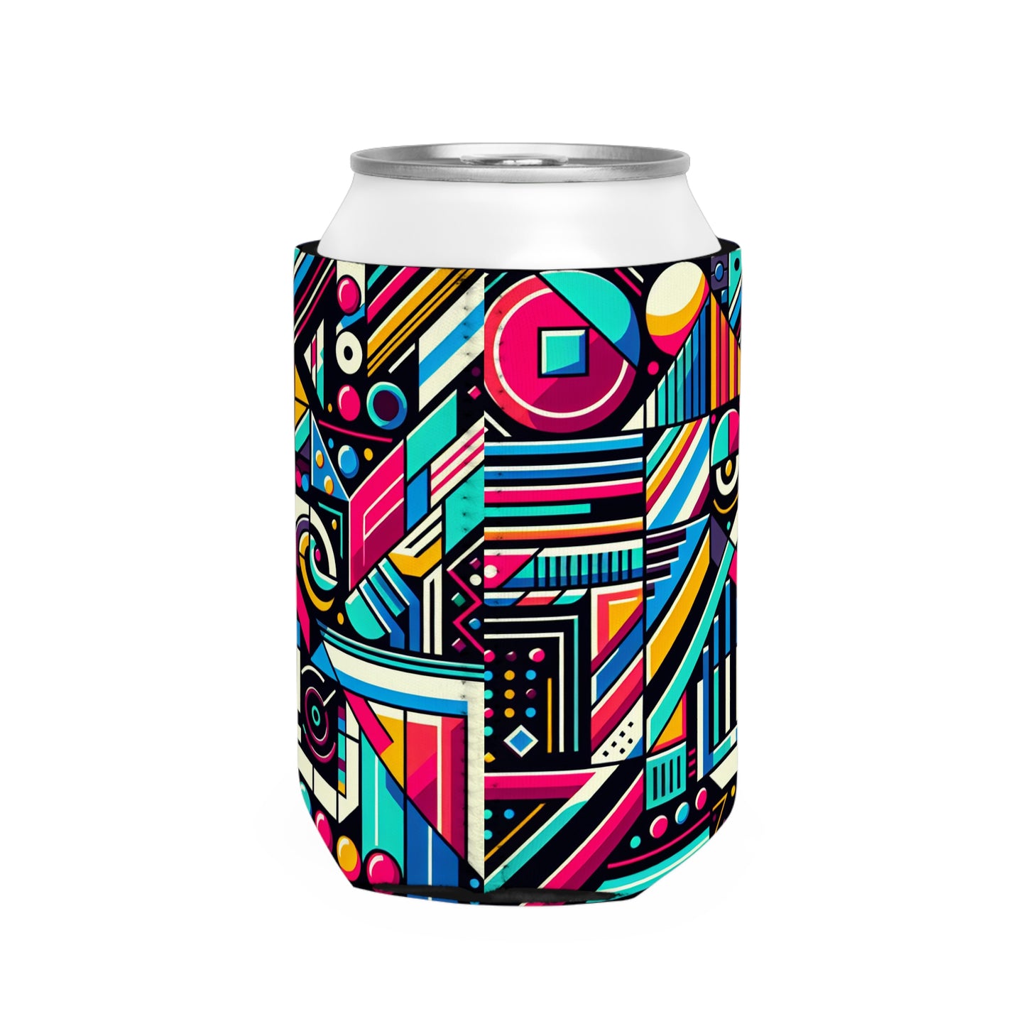 "Neon Geométrico Pop" - The Alien Can Cooler Funda Estilo Arte Contemporáneo