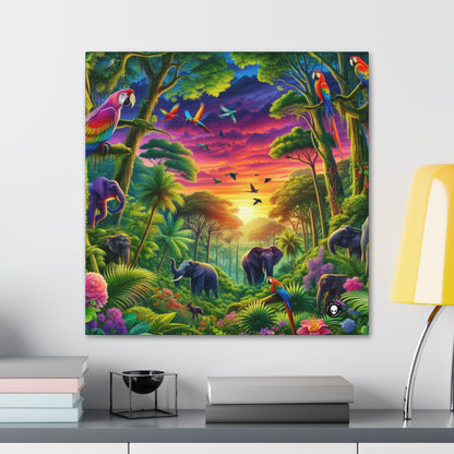 « Coucher de soleil dans la nature : une aventure dans la jungle arc-en-ciel » - The Alien Canva