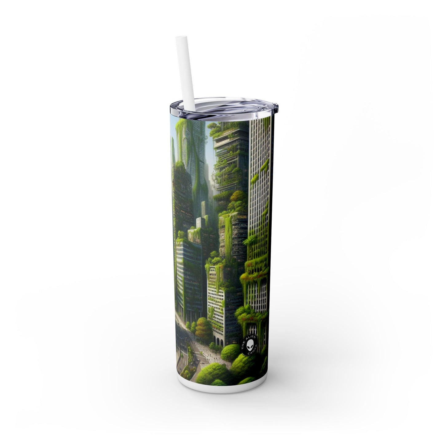 « La résurgence de la nature : un paysage urbain futuriste » - Le gobelet fin Alien Maars® avec paille 20 oz