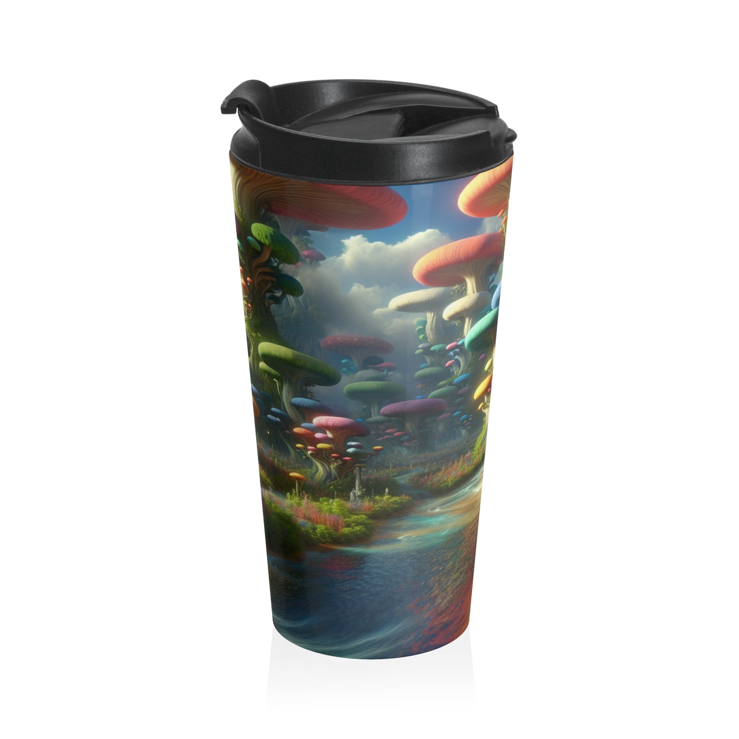 "Mystical Mushroom Wonderland": taza de viaje de acero inoxidable de The Alien