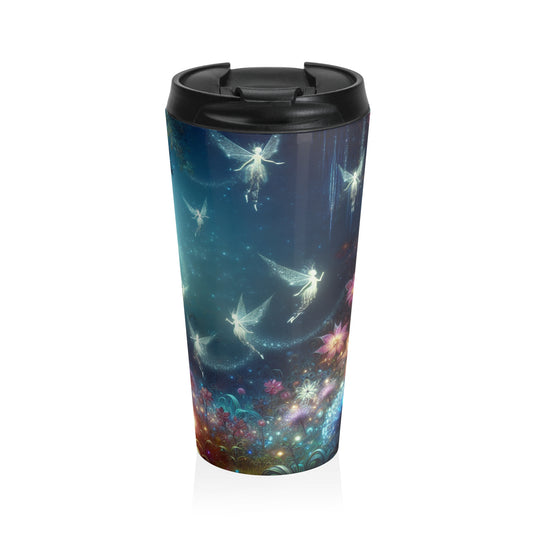 "Bosque de flores encantado a la luz de la luna": taza de viaje de acero inoxidable de The Alien