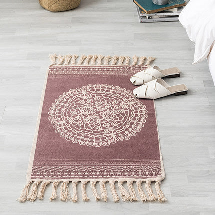 Petit tapis de sol simple en coton et lin