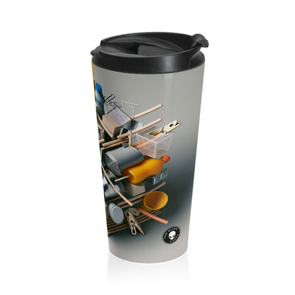 "Household Monochrome: Crafting a 3D Cubist Artwork" - The Alien Stainless Steel Travel Mug Cubism