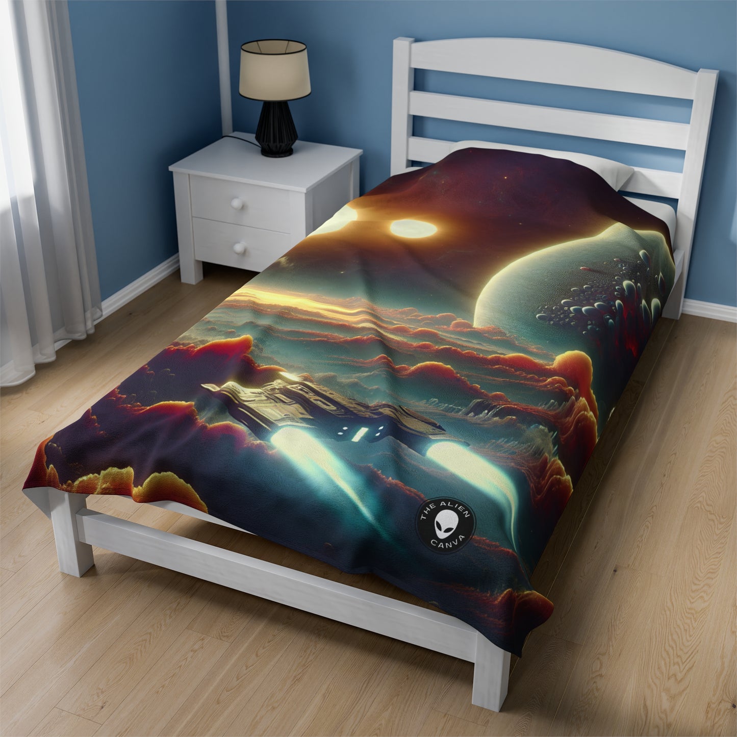 "Dawn of the Three Suns: A Sci-Fi Space Odyssey" - The Alien Velveteen Plush Blanket Video Game Art