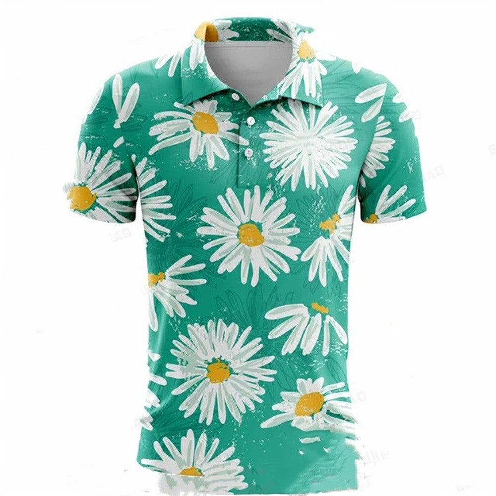 Summer Golf Polo Shirt Men's Printed Short Sleeve