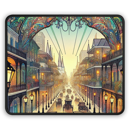 "Vivid Splendor: A Picture of New Orleans's French Quarter" - The Alien Gaming Mouse Pad Art Nouveau Style