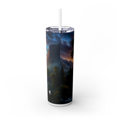 "L'étreinte de la tempête : un paysage romantique" - The Alien Maars® Skinny Tumbler avec paille 20oz Romantisme