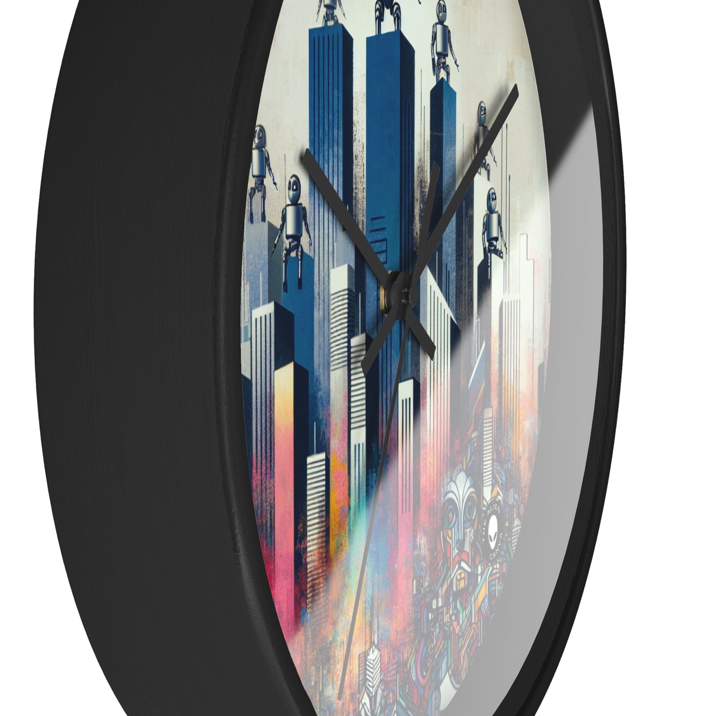 "Paysage urbain robotique : une fresque murale futuriste" - The Alien Wall Clock Street Art / Graffiti