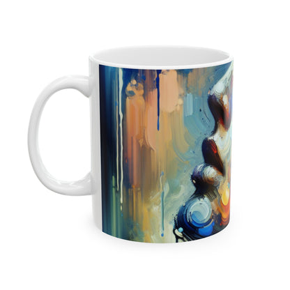 "Lumières de la ville : une ode néo-expressionniste au chaos urbain" - La tasse en céramique Alien 11oz néo-expressionnisme