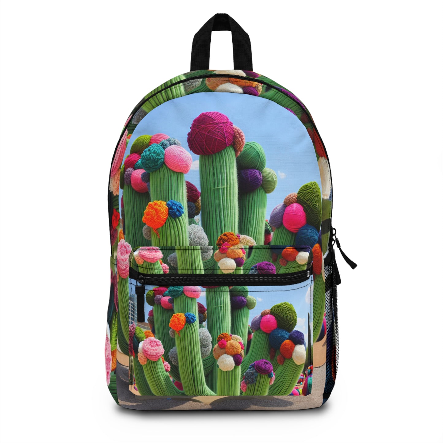 "Yarn-Filled Cacti in the Sky" - The Alien Backpack Yarn Bombing (Fiber Art) Style