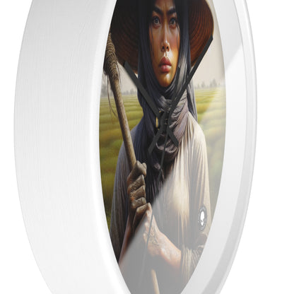 "Farmer in the Fields: A Weathered Reflection" - The Alien Wall Clock Realism