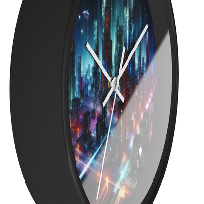 « Neon Skyline : un paysage urbain futuriste » – L'horloge murale Alien