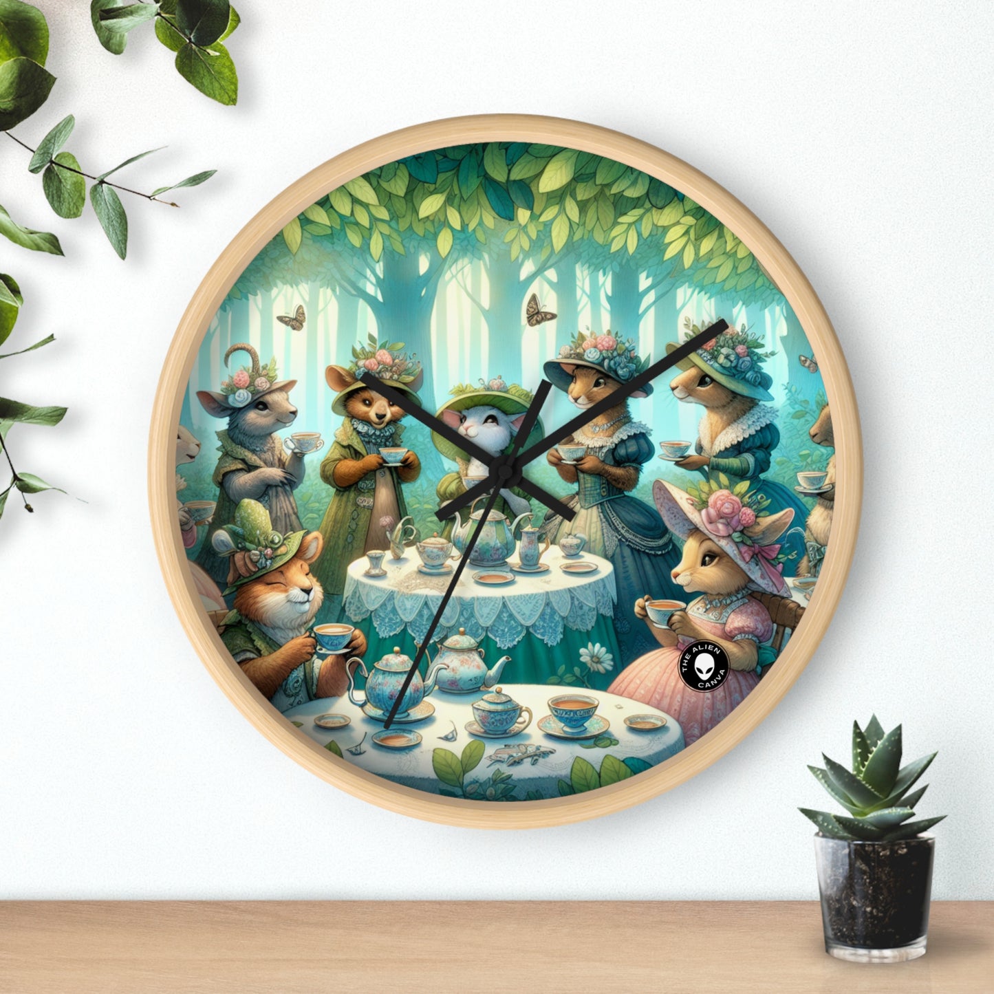 « Chapeaux fantaisie et tasses à thé : une soirée thé dans les bois » – L'horloge murale Alien