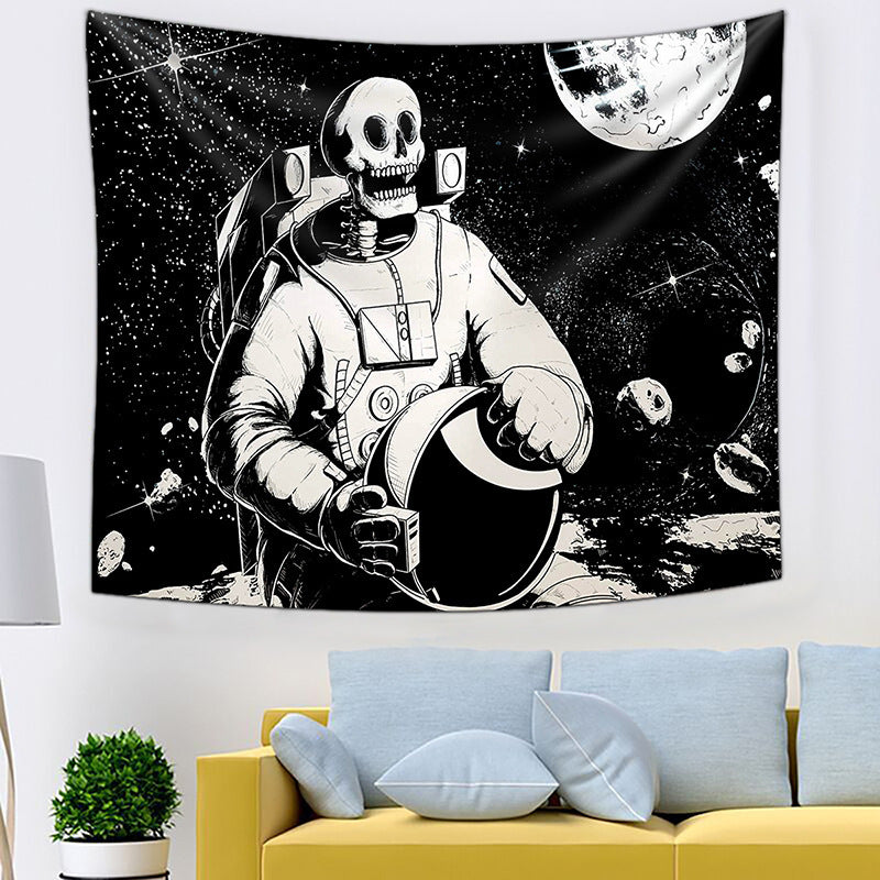 Tapisserie d'astronaute squelette noir et blanc, décoration de fête d'halloween