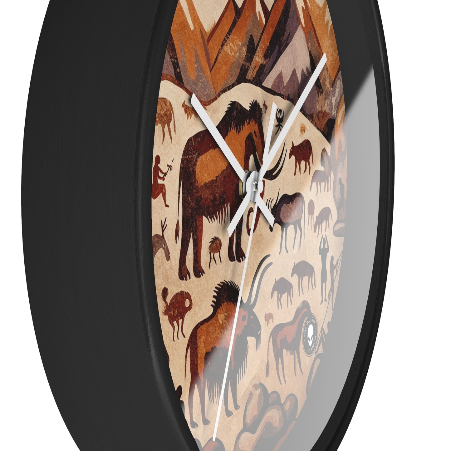 Title: "Ancient Encounter: The Battle of Giants" - The Alien Wall Clock Cave Painting