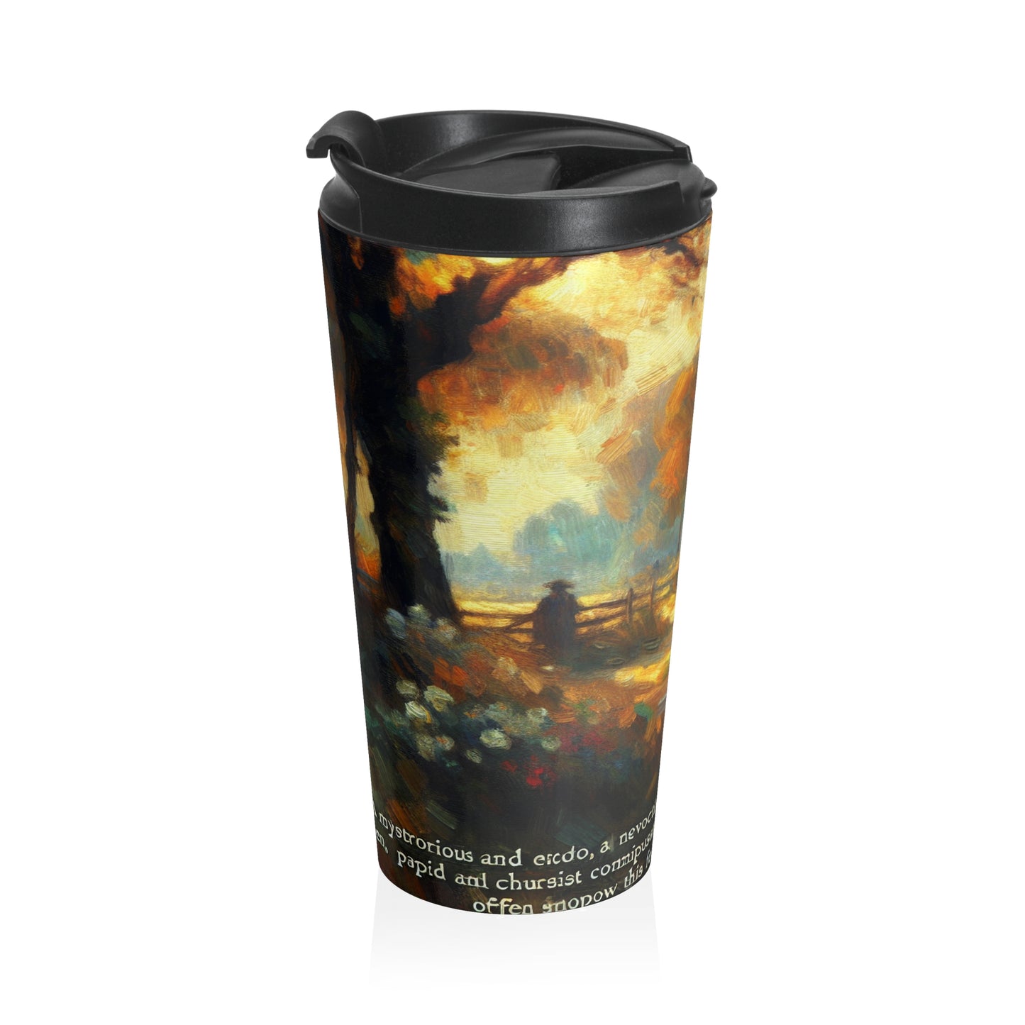 "Sunset Serenity: Pintura de jardín impresionista" - The Alien Taza de viaje de acero inoxidable Impresionismo