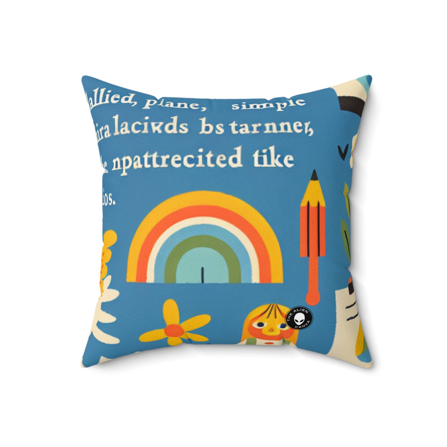 "Innocent Adventures: Whimsical Jungle Explorer"- The Alien Spun Polyester Square Pillow Naïve Art