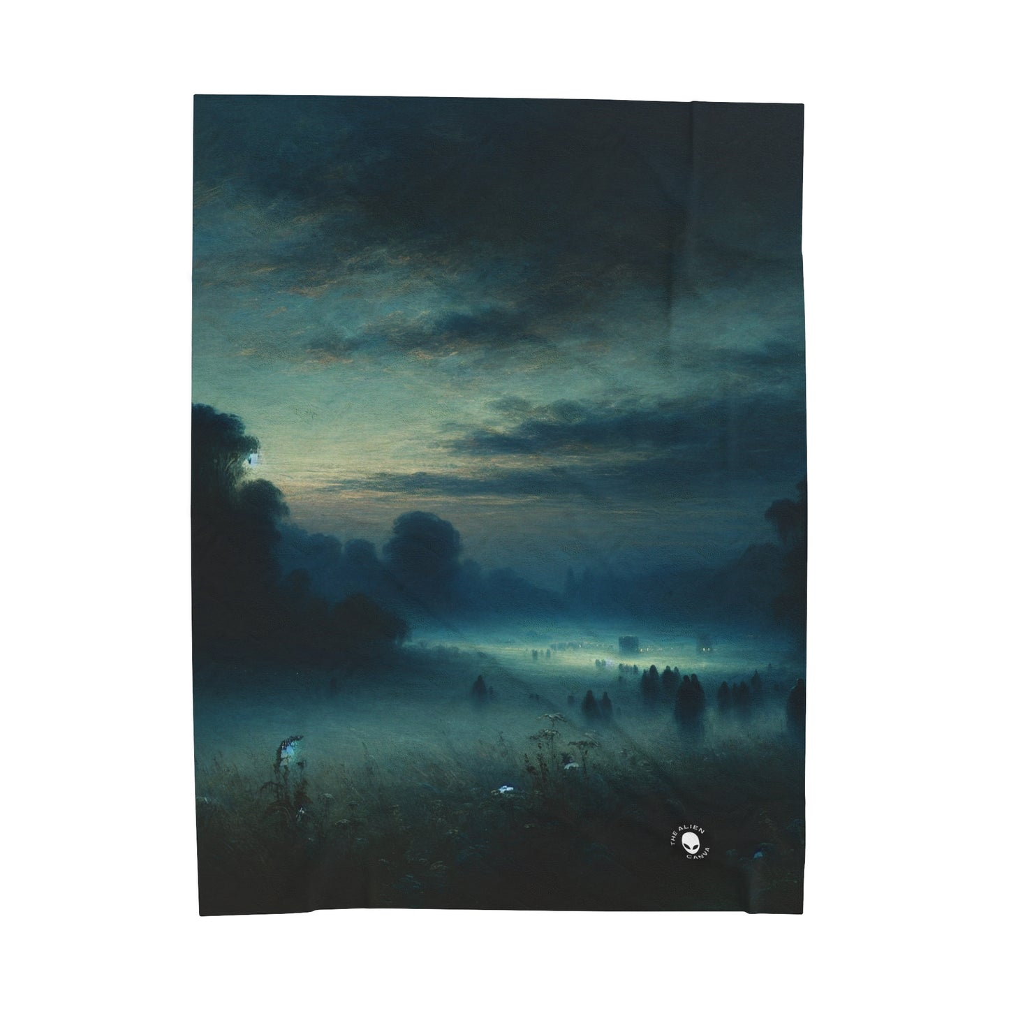 "Misty Twilight : Un voyage tonaliste dans une sérénité silencieuse" - La couverture en peluche Alien Velveteen Tonalism