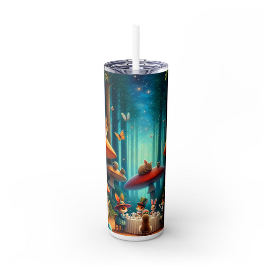 "Mushroom Wonderland: A Magical Tea Party" - The Alien Maars® Skinny Tumbler with Straw 20oz