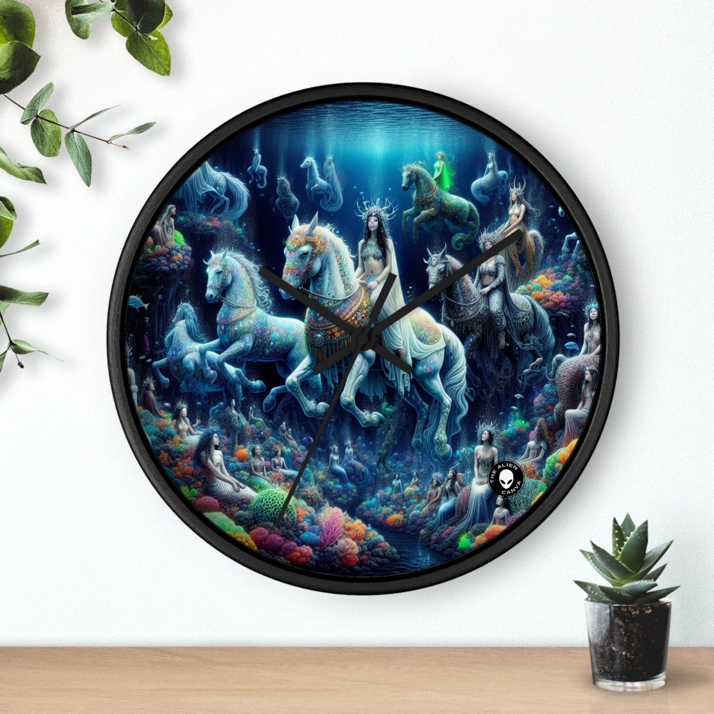 "Enchanted Underwater Realm: Mermaids and Seahorses" - The Alien Wall Clock