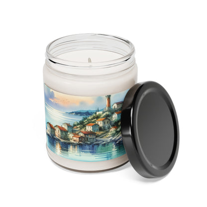 "Glimpse of a Seaside Haven" - The Alien Scented Soy Candle 9oz Watercolor Painting Style