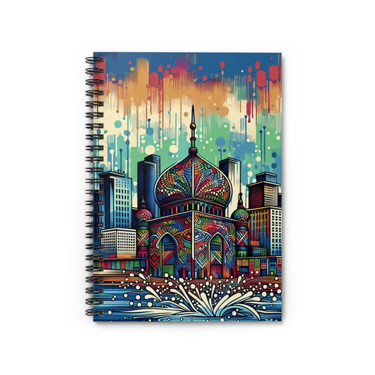 "Bright City: A Pop of Color on the Skyline" - The Alien Spiral Notebook (Ruled Line) Street Art / Graffiti Style