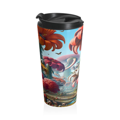 "Fanciful Garden: Big Blooms and Little Creatures" - The Alien Stainless Steel Travel Mug