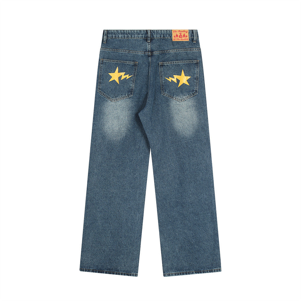 Pantalon droit en denim imprimé Homme