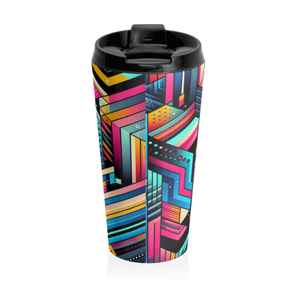 Neon Geometry - The Alien Stainless Steel Travel Mug Digital Art Style