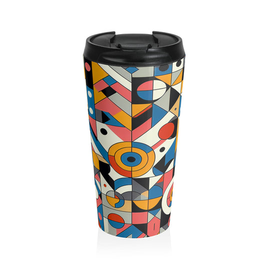 "Cityscape Ignited" - The Alien Stainless Steel Travel Mug Geometric Abstraction