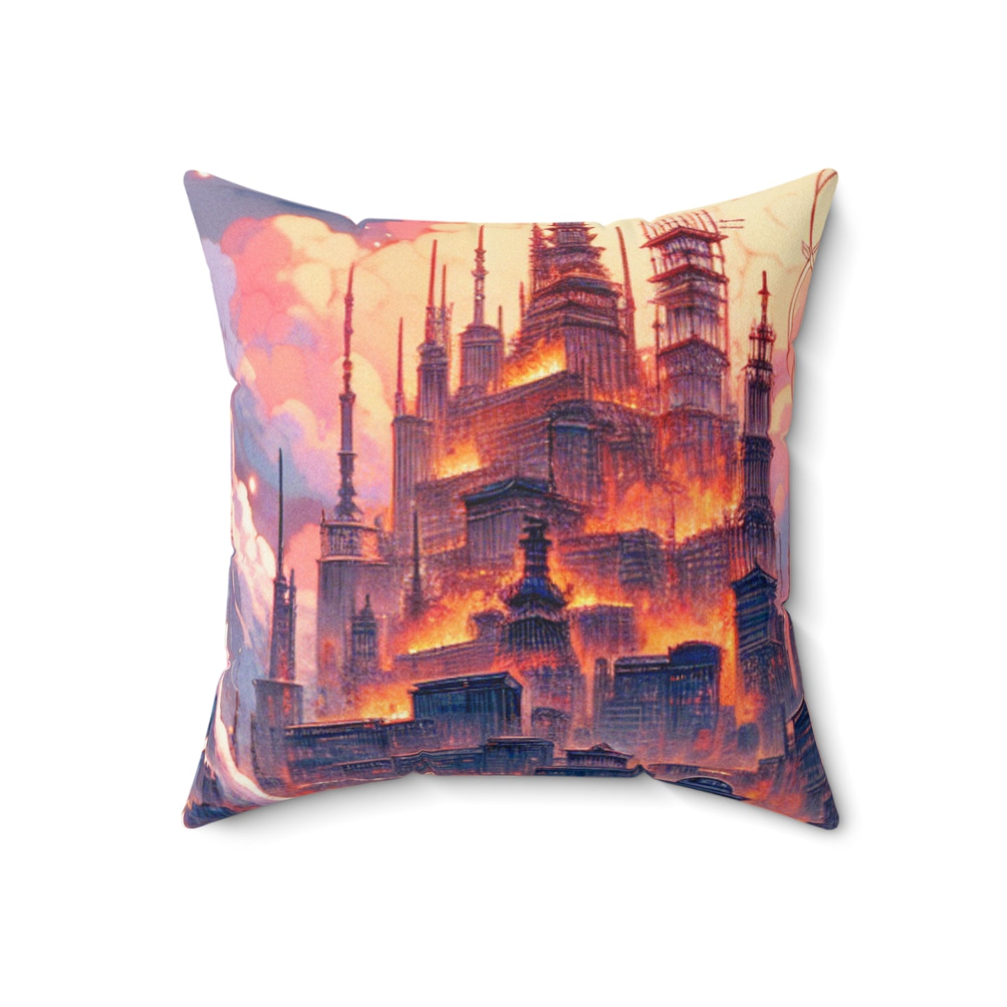 Title: "Swords ablaze: The Elemental Duel"- The Alien Spun Polyester Square Pillow Manga/Anime Art