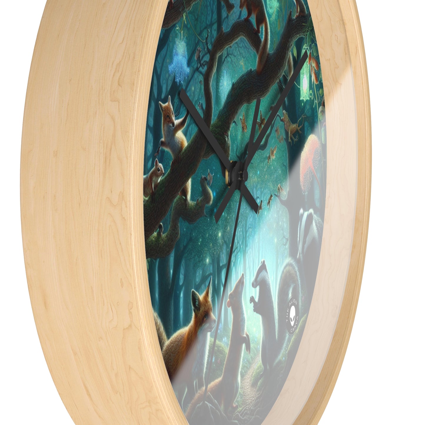 "Mystical Menagerie: Creatures frolicking in an enchanted forest" - The Alien Wall Clock