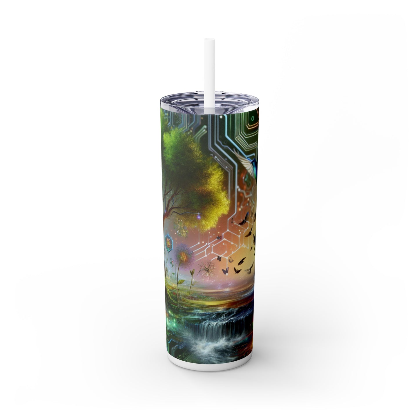 "Fusión tecno-natural: el futuro del bioarte" - Vaso delgado con pajita de Alien Maars® de 20 oz Bio Art