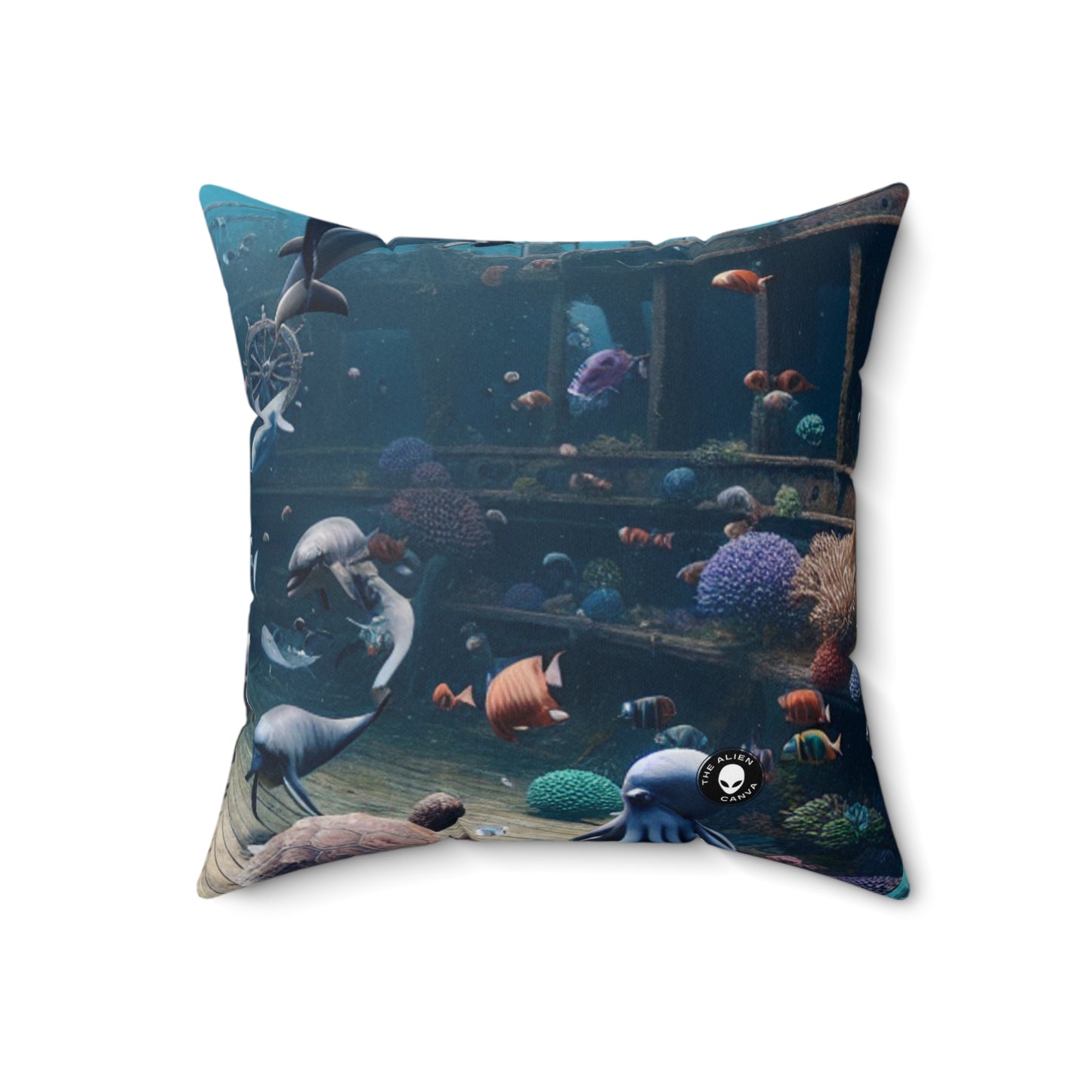 "Shipwreck Soiree: An Underwater Dance Party"- The Alien Spun Polyester Square Pillow