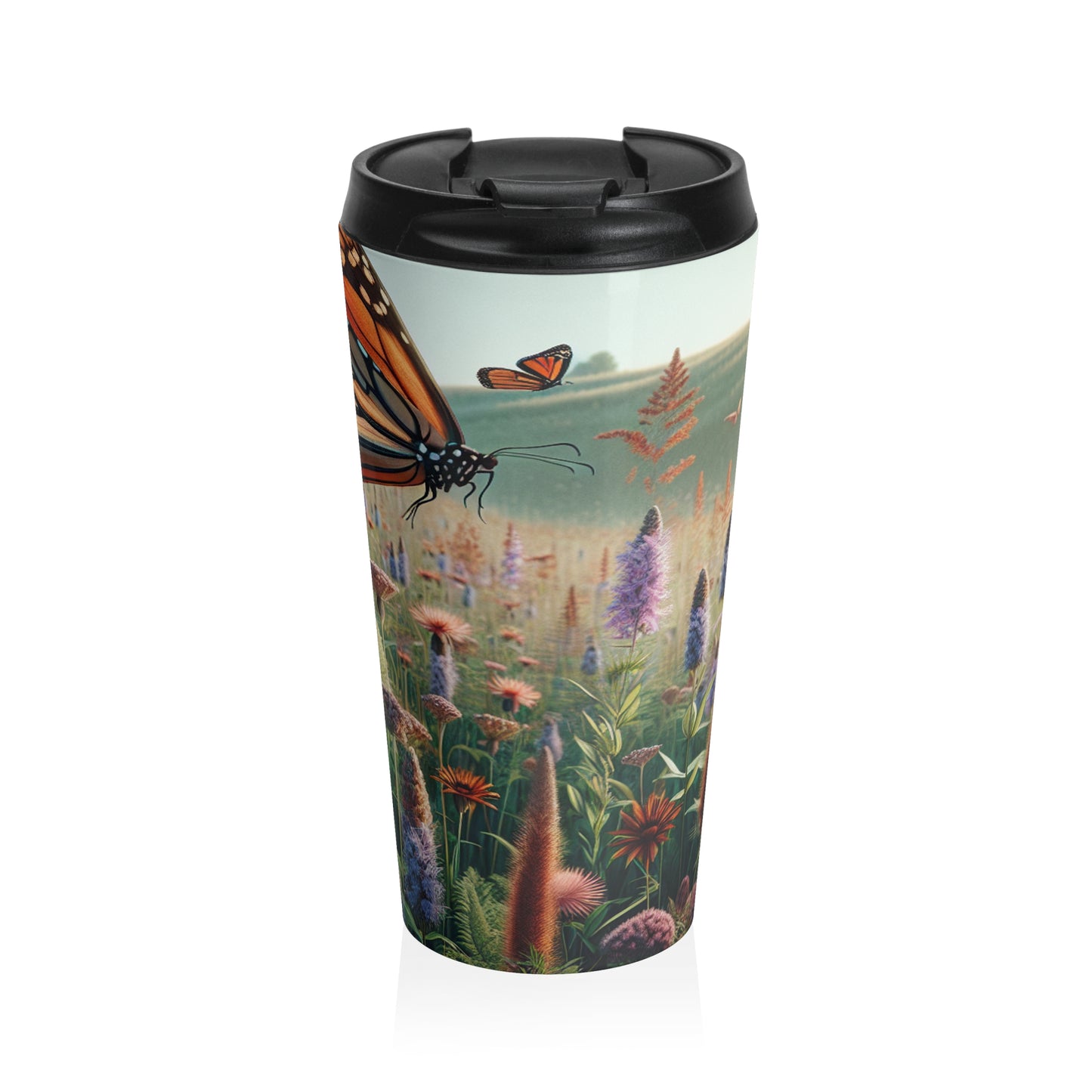 "A Monarch in Wildflower Meadow" - Taza de viaje de acero inoxidable estilo realismo The Alien