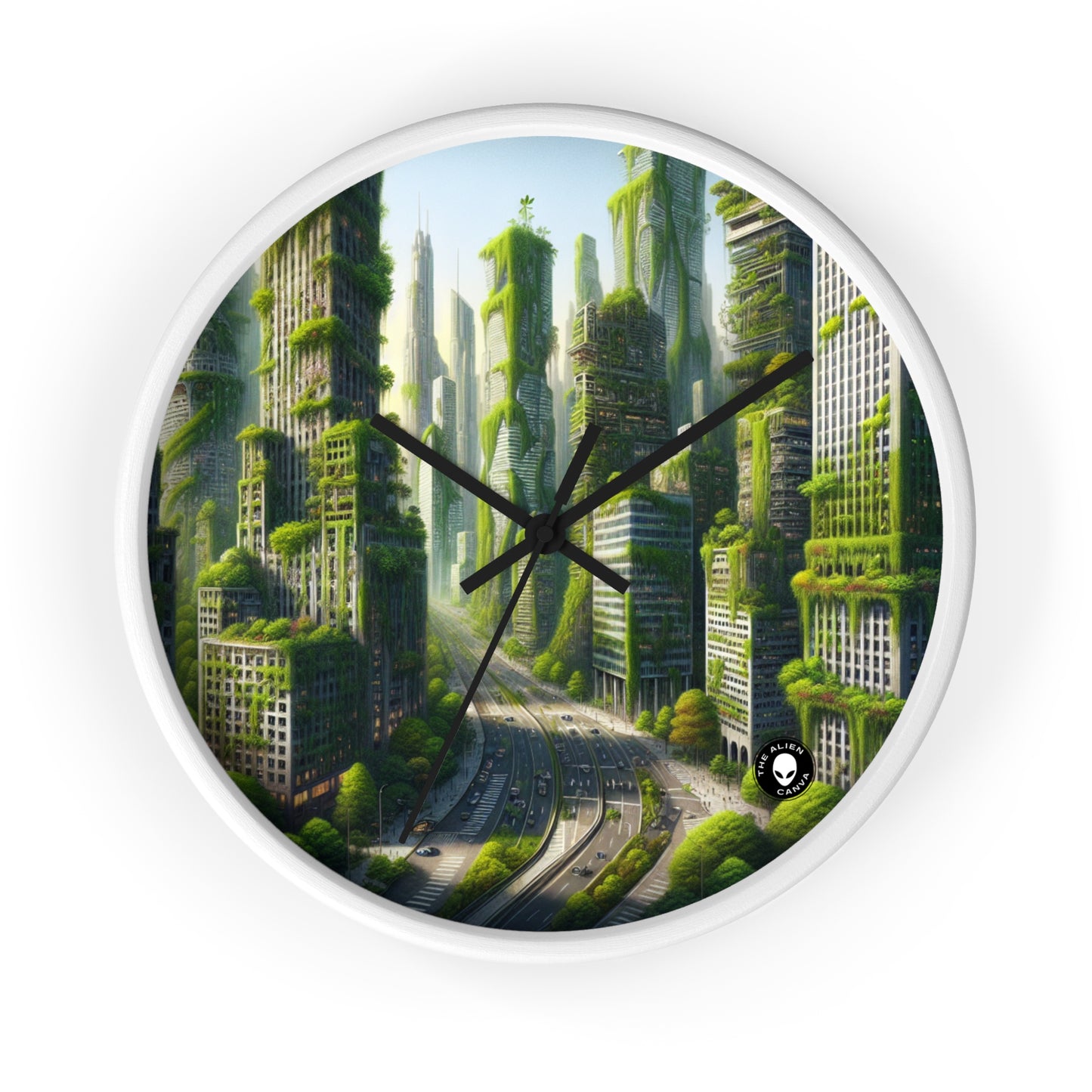 "El resurgimiento de la naturaleza: un paisaje urbano futurista" - El reloj de pared alienígena