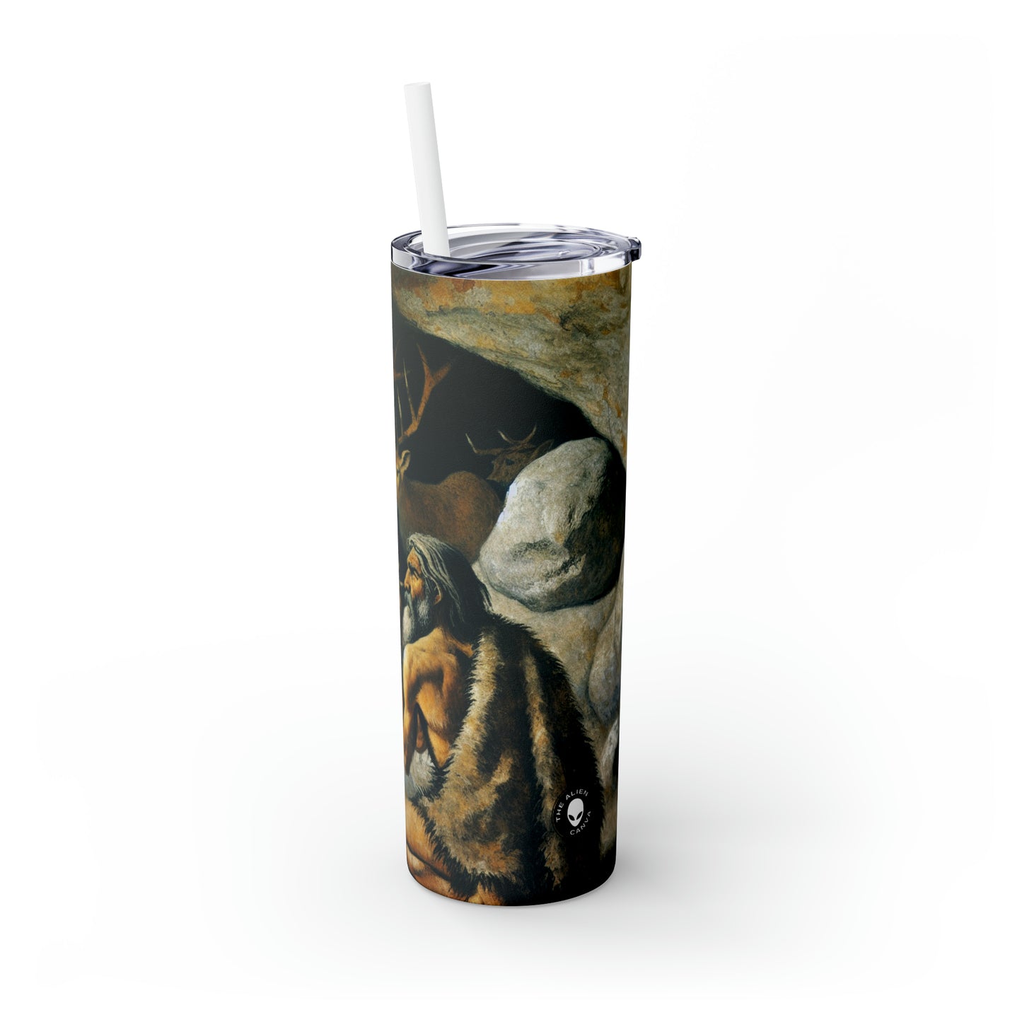 "Chasseur et loup : à la poursuite d'une proie." - The Alien Maars® Skinny Tumbler avec paille 20oz Peinture rupestre