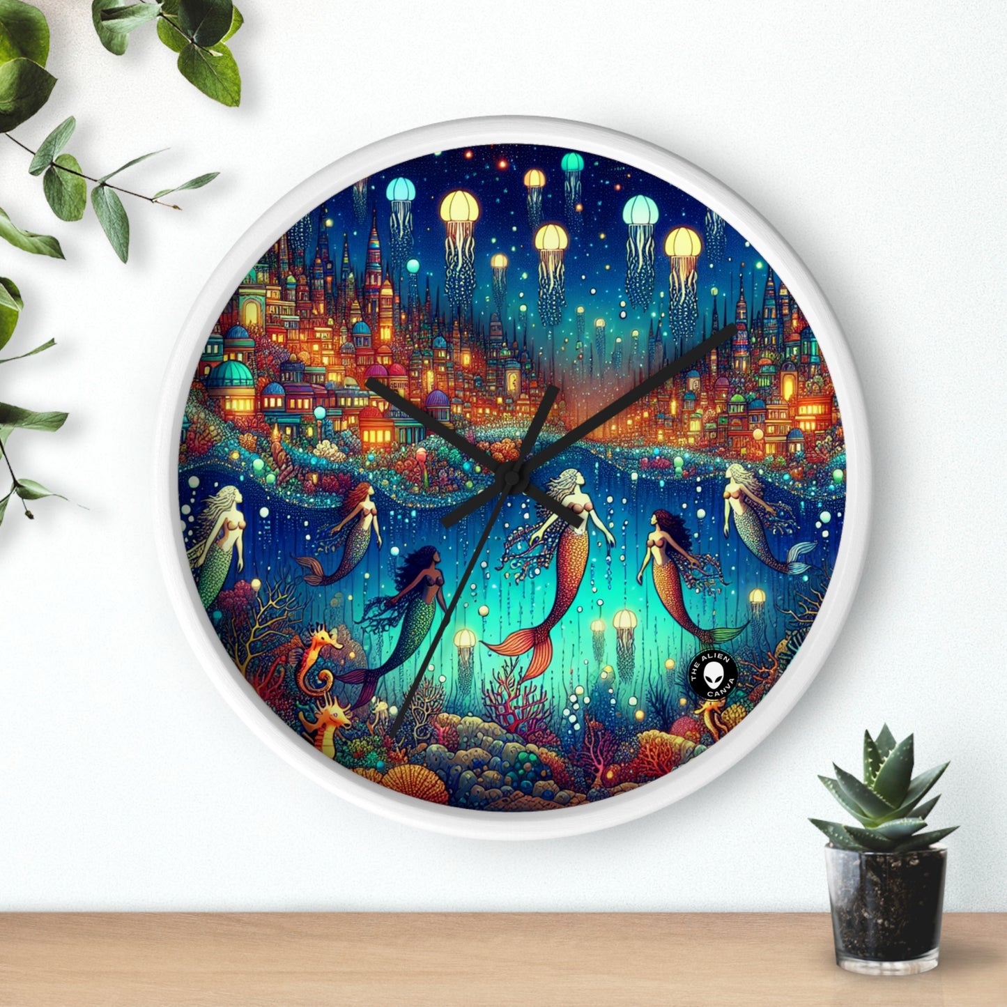 « Glowing Jellyfish City : un monde sous-marin fantaisiste » – L'horloge murale Alien