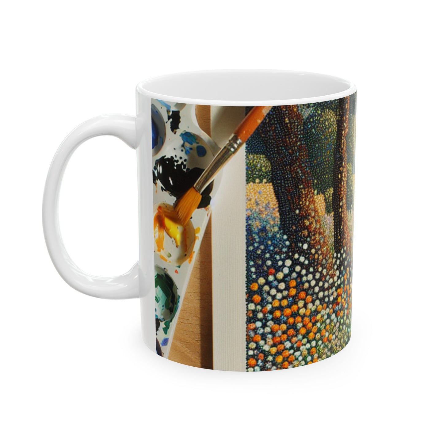 "Autumn Bliss: Puntillismo Bosque" - Taza de cerámica The Alien 11oz Puntillismo