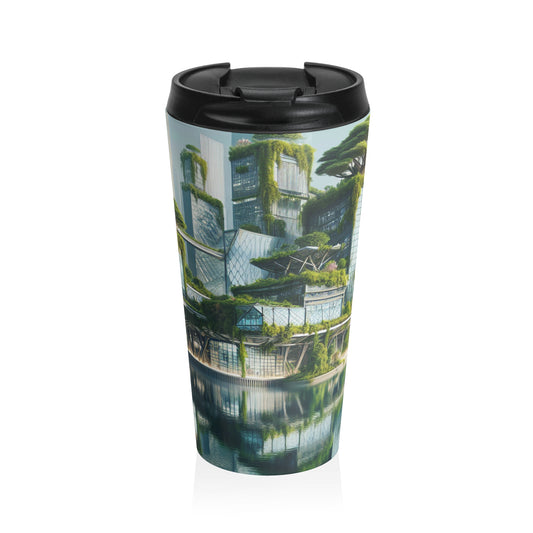 "Nature's Fusion: A Futuristic Cityscape" - The Alien Stainless Steel Travel Mug