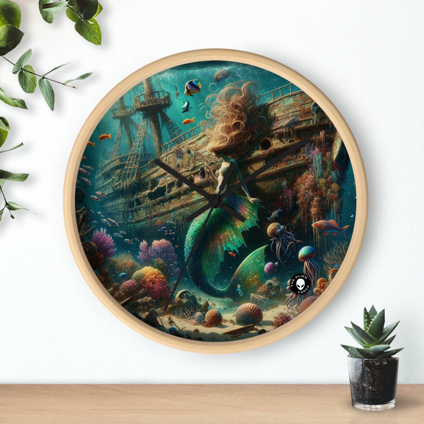 "Mermaid's Treasure: Exploring the Sunken Shipwreck" - The Alien Wall Clock