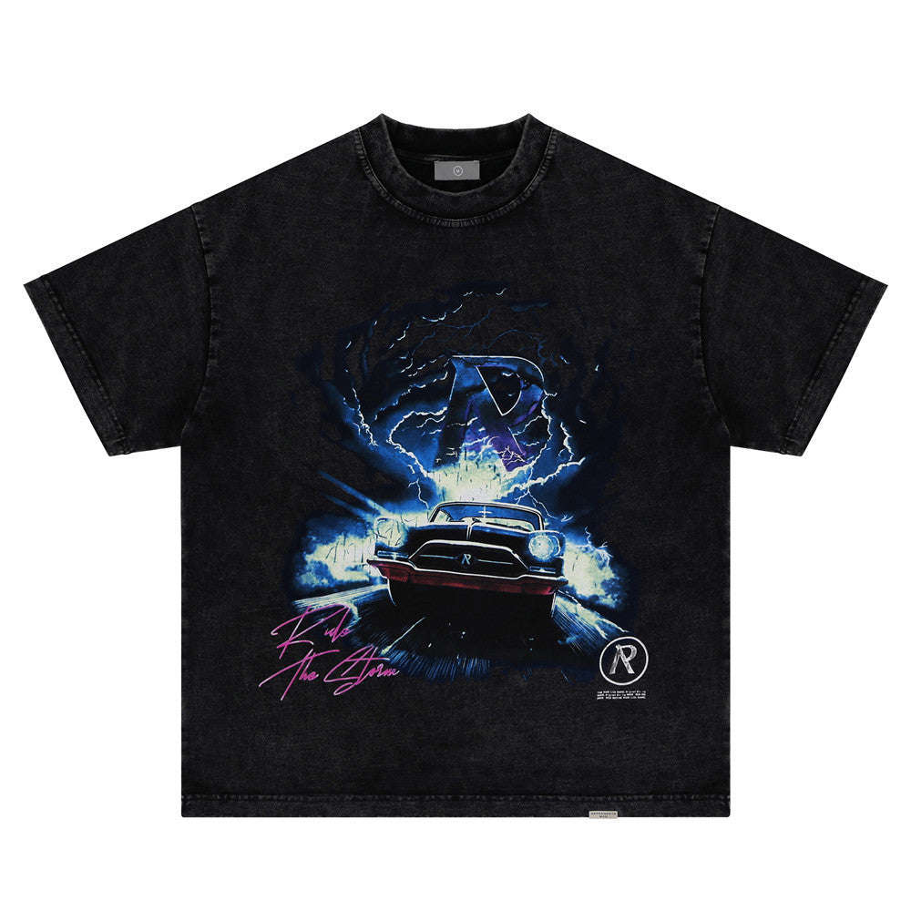 Top casual con estampado de coche de ciencia ficción para hombre